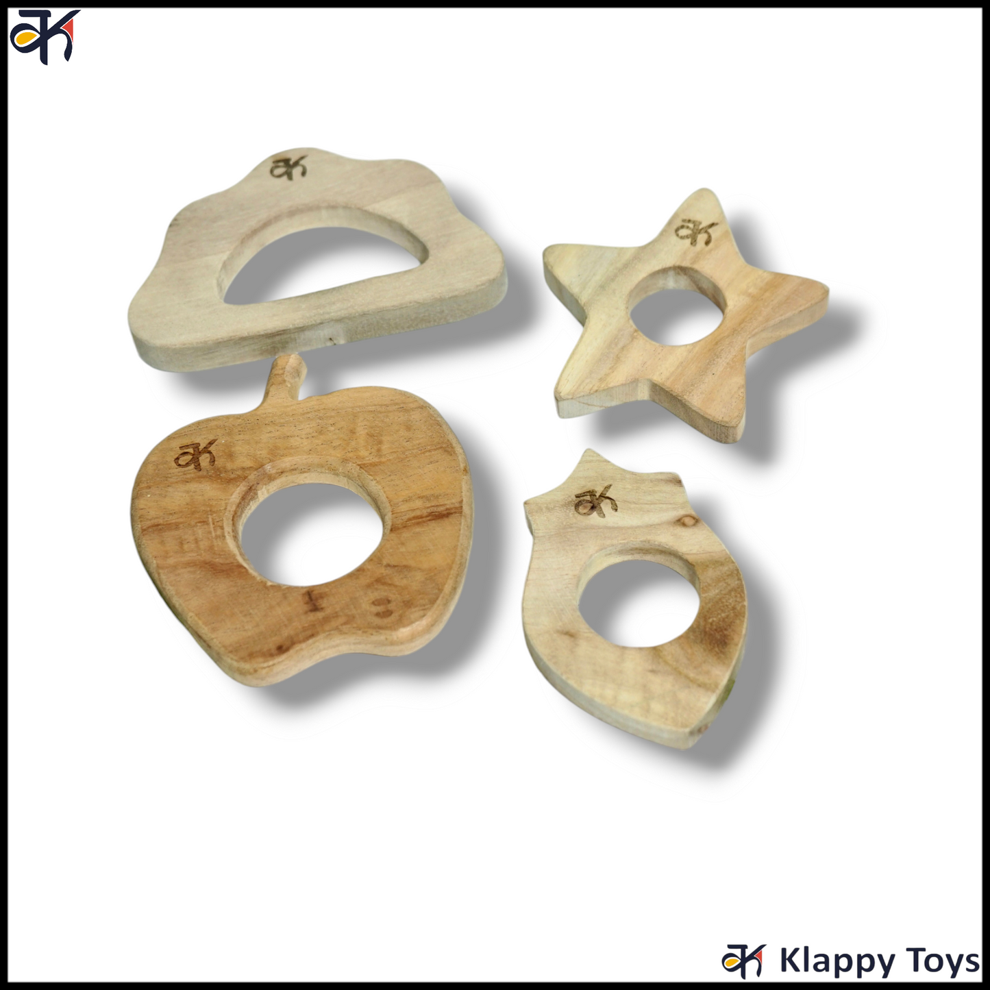 Wooden teethers  Apple  strawberry Star & cloud