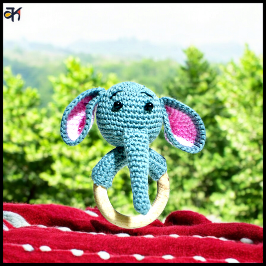 Crochet Teether Cum rattles - Elephant  Blue